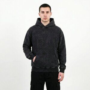 HIGH LEVEL HL Menswear Black Stonewashed hoodie 360gsm 100% cotton plush lining